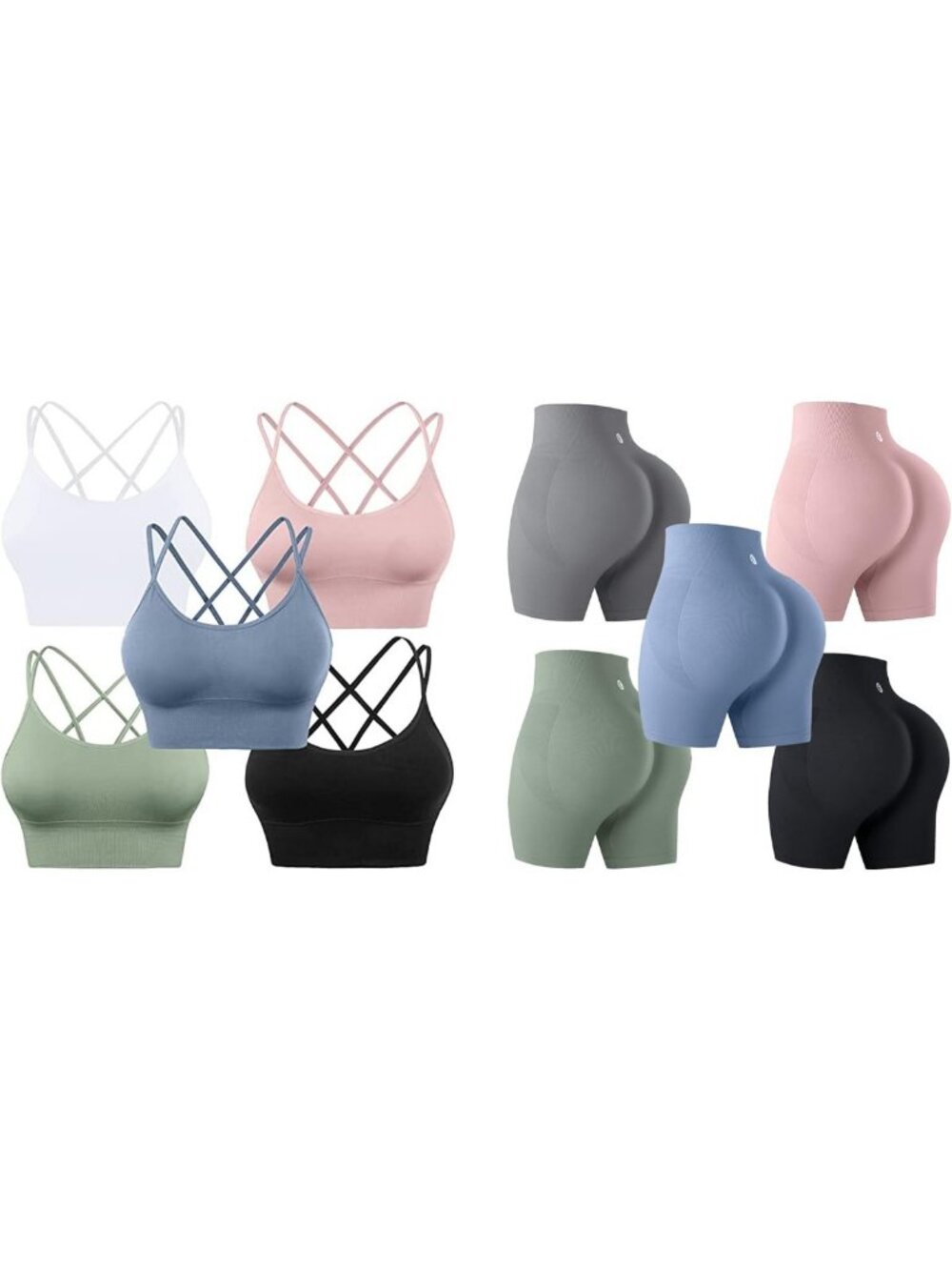 5-Piece Women's Workout Set - Criss Cross Sports Bras & Gym Shorts, Size M